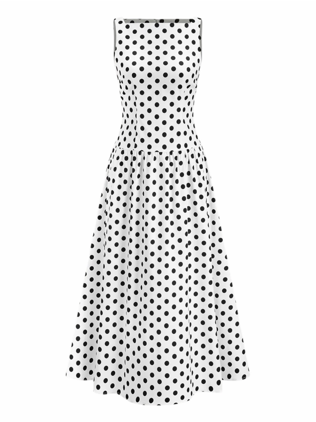 Commense Polka Dot Sleeveless Midi Dress Small Nwt White Black Pockets